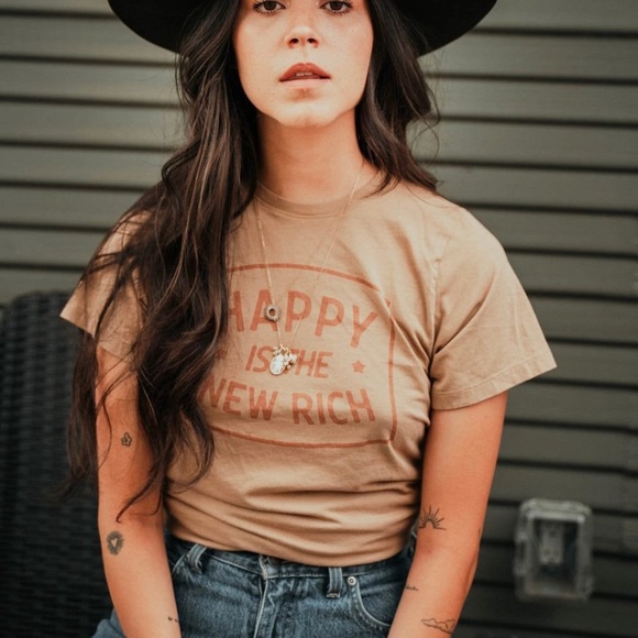 COPY - “Happy is the New Rich” Unisex Crewneck Shirt NWT Unisex soft, retro, pe… - Picture 4 of 4